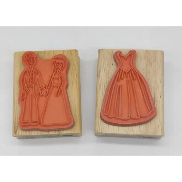Canadian Maple Collections Rubber Stamps Lot 2 Wood Couple Date Dress Love Prom - Picture 4 of 9